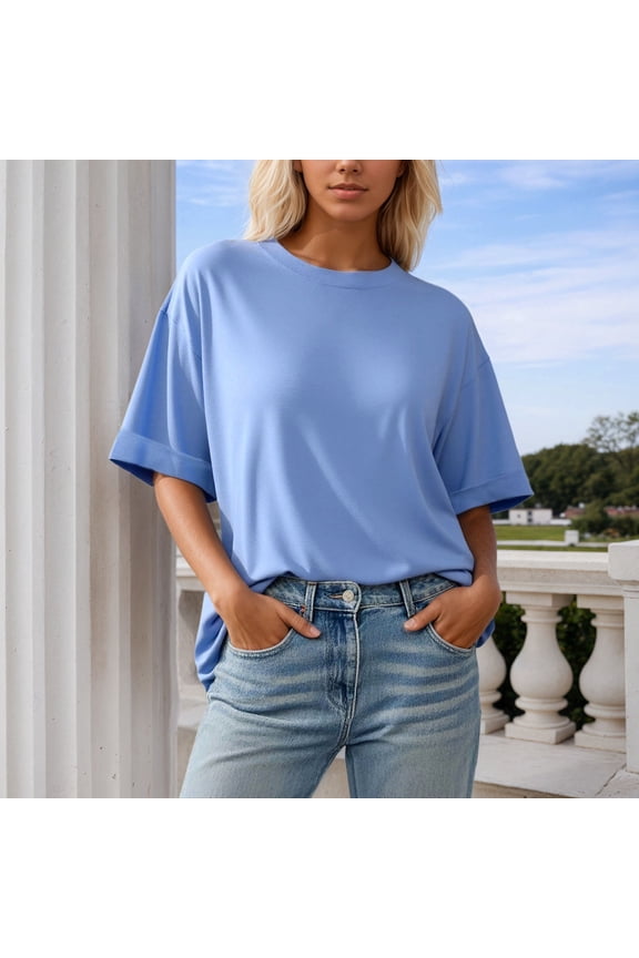 Oversized Drop Shoulder Short Sleeve T Shirt Soft Casual Relaxed Fit Tee Top With Round Neck For Everyday Comfort Mod Bod Tops