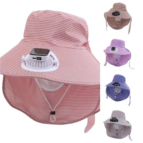Huangxinggg Solar Fan Bucket Hat For Men Women UPF50+ Sun Wide Brim Outdoor Sports Summer Fishing Hat With Technology Fashion Tidbits Hat