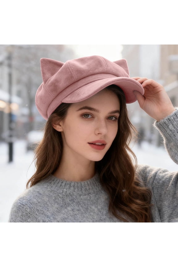 Stylish Beret Hat With Cat Ear Design Japanese Solid Color Cute Eight Cap For Fashion Daily Wear 1940s Womens Hat