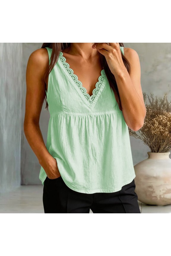 Summer Sleeveless Blouse With Luxe Lace Inset And Relaxed Fit Lightweight Hollow Out Design For Everyday Wear Band T Shirt Crop Top