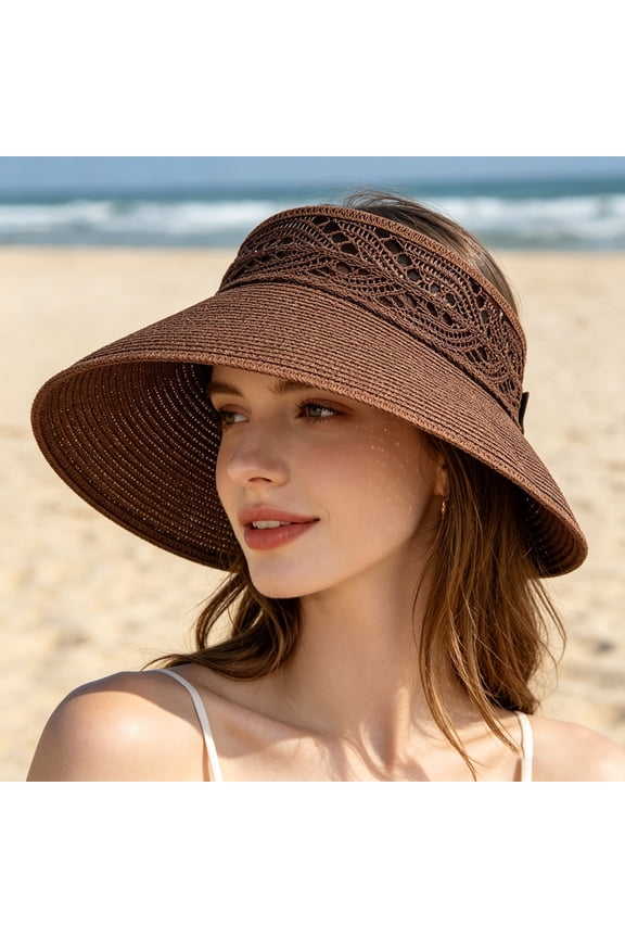 Summer Woven Hollow Beach Sun Hat Wide Brim Wrap Around Design For Outdoor Travel Senior Visor