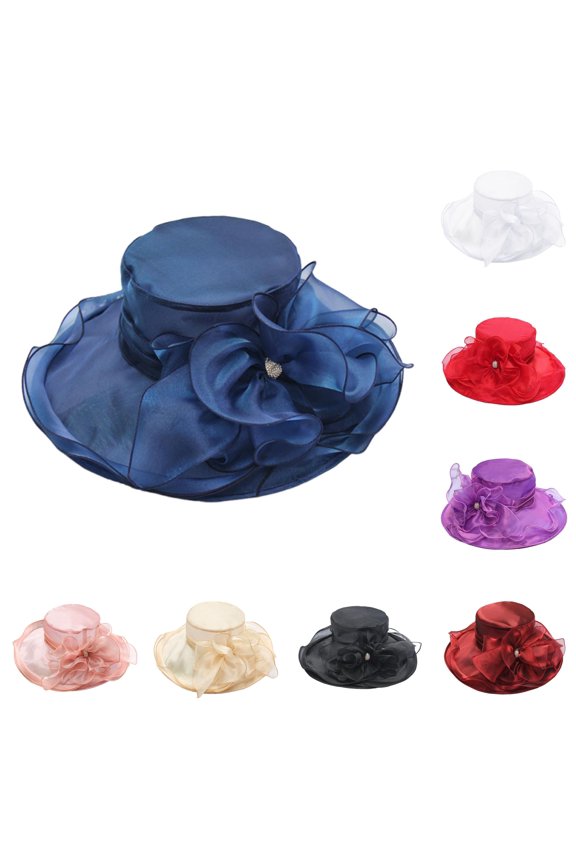 Sun Hat Floral Design Sparkling Buckle Curved Brim UPF 50+ Wide Brim Beach Hat For Travel Wedding Garden Party Bag for Beach Women