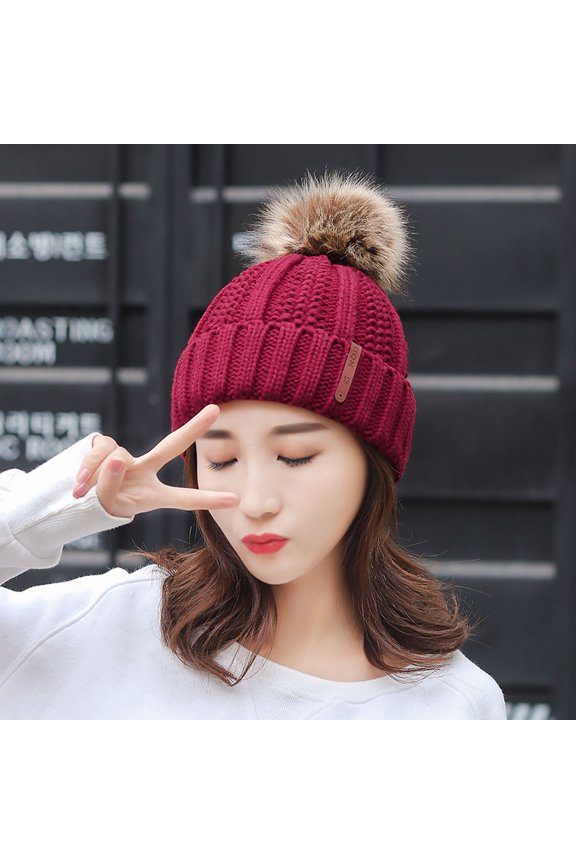 Warm Windproof Hat Women's Knit Thicken Wool Solid Fashion Cap Baseball Caps Womens
