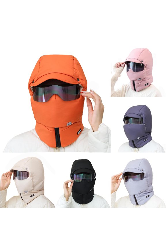 Windproof Full Cover Outdoor Riding Hat With Glasses Winter Windproof Full Cover Hat down Hats for Men
