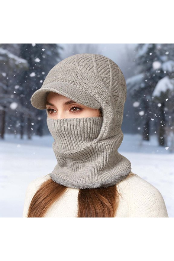 Winter Hat With Face Integrated Knitted Scarf Neck Warmer For Cold Weather Outdoor Sports Cycling Hiking Skiing Windproof Thermal Ear Hood Men Hat Winter