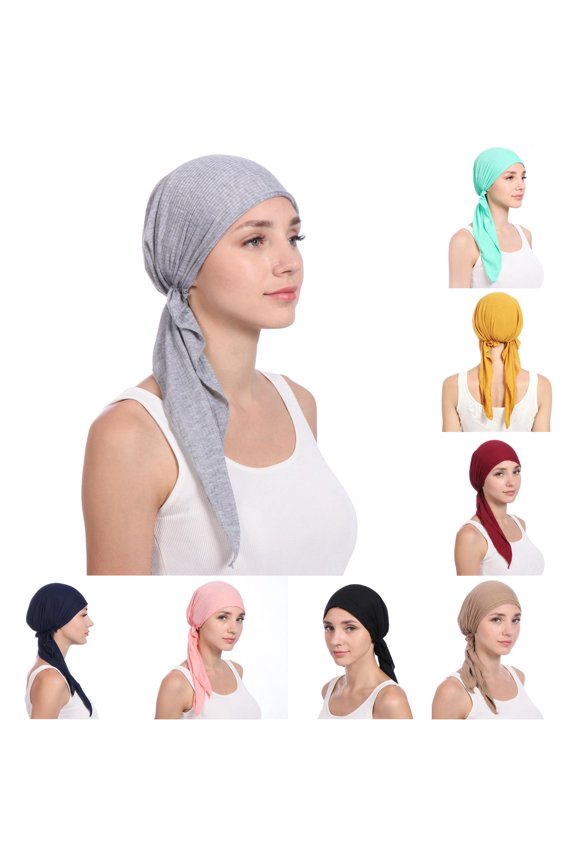 Women Beading Stretch Turban Hat Hair Tail Head Scarf Wrap Adjustable Baseball Hats