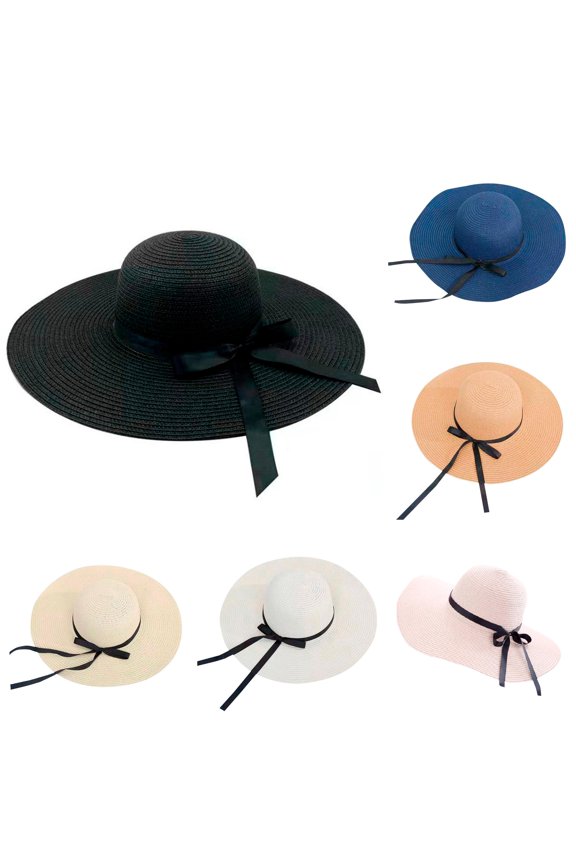 Women Big Brim Straw Hat Sun Floppy Wide Brim Hats Bowknot Folding Beach Cap Cap Beach Men