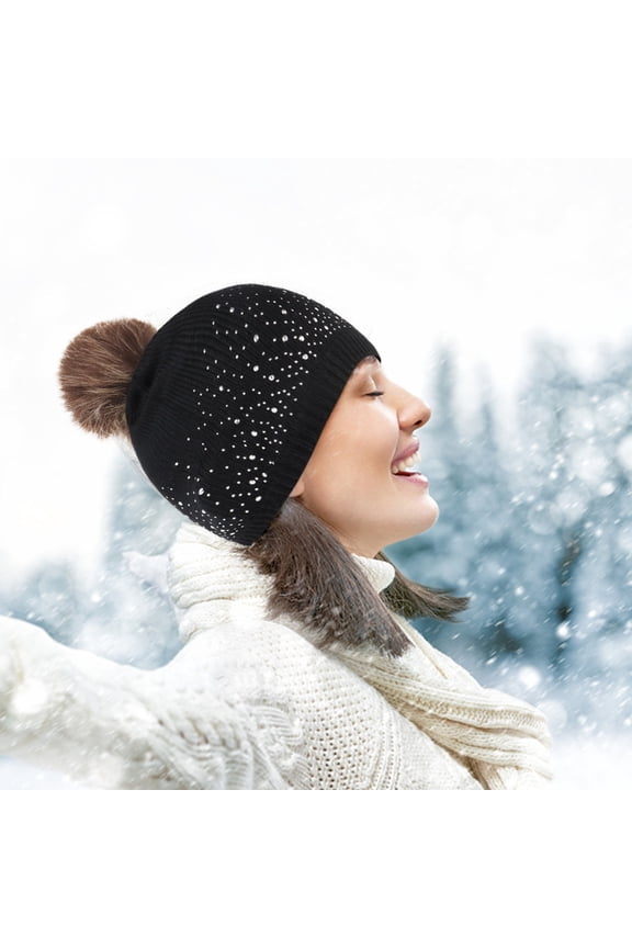 Women's Adult Autumn/Winter Warm Solid Color Knitted Woolen Hat Girls with Leather Bands