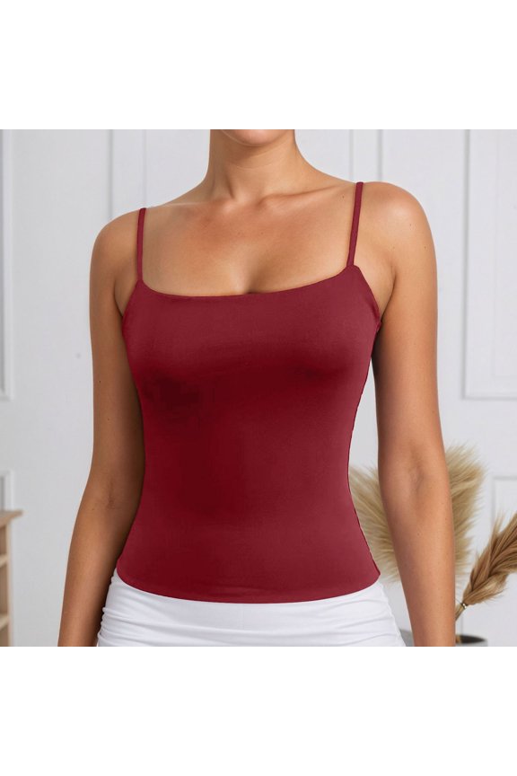 Women's Basic Tank Tops Sleeveless Casual Camisole Pure Color Strappy Layering Piece For Everyday Wear Outfit Adventure Top Women
