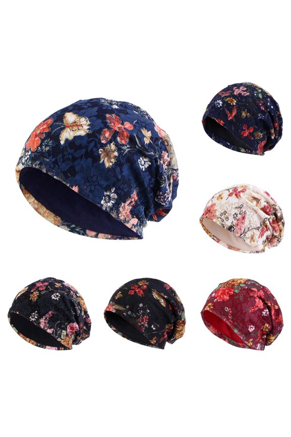 Women's Mesh Handmade Floral Lace Print Chemotherapy Hair Loss Caps Slouchy Hat Mens Hats for Winter