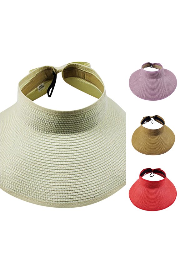 Women's Summer Straw Sun Visor w/Cute Bowtie Hat I Made A Hat