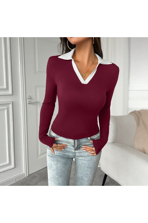 Women's T Shirts For Casual Styling Elegant Fit Knitted Collar Top Without Buttons Womens Tees