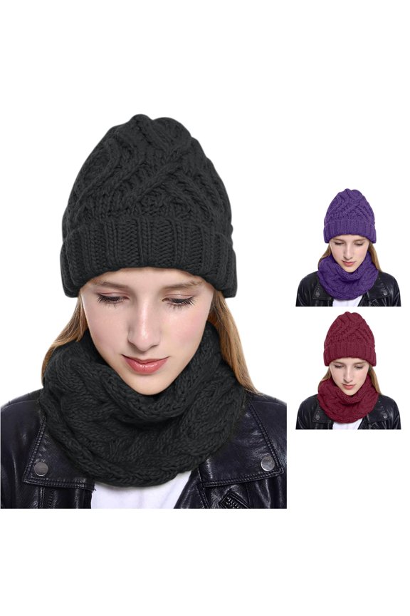 Women's Winter Hat Slouchy Knit Cap With Scarves Hat Spray Sweat
