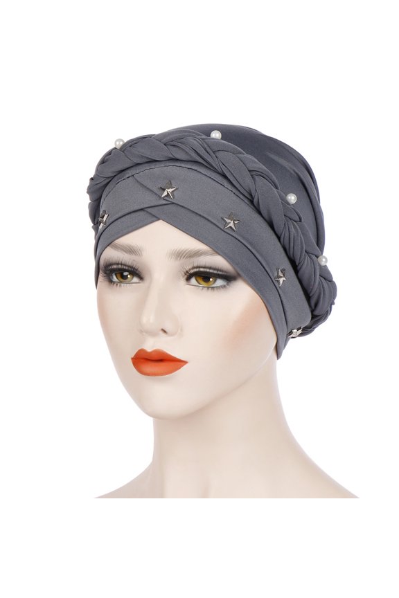 Womens Elastic Solid Color Comfortable Flat Hat Color Pearl Braid Cap Big Pun Hat
