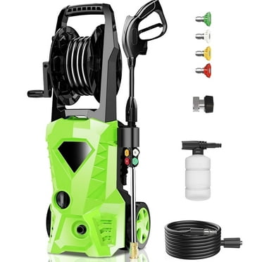 Huanherad 5000PSI Electric Pressure Washer 3.0GPM Power Washer with 33ft Hose Reel, 4 Tips, Foam Cannon, Best Pressure Washer for Cars, Home use, Green