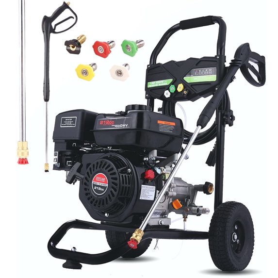 Huanherad 4200PSI Gas Pressure Washer,Gas Powered Pressure Washer,4.0GPM Commercial Power Washer Gas Powered,212cc 7.0 HP Engine, Includes 0.5L Soap Tank,5 QC Nozzles,25’ Hose,