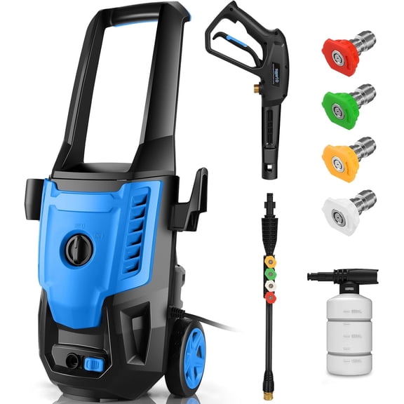 Huanherad 5000 PSI Electric Pressure was*her, 4.0GPM Portable Power was*her with Foam Cannon, 4 Quick Connect Nozzles for Cars/Fences/Driveways/Home/Patios, Blue