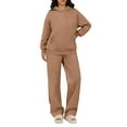 thumbnail image 1 of Huankd 2 Piece Lounge Sweat Sets Plus Size Spring Fashion Matching Sweatsuits Wide Leg Pants Travel Outfit Winter Clothes Camel 2XL, 1 of 5