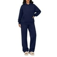 thumbnail image 1 of Huankd 2 Piece Lounge Sweat Sets Plus Size Spring Fashion Matching Sweatsuits Wide Leg Pants Travel Outfit Winter Clothes Dark Blue 2XL, 1 of 5