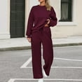 thumbnail image 1 of Huankd 2 Piece Sets for Women Spring Trendy Long Sleeve Sweatshirt Wide Leg Pants Loungewear Set Matching Sweatsuit Wine 2XL, 1 of 5