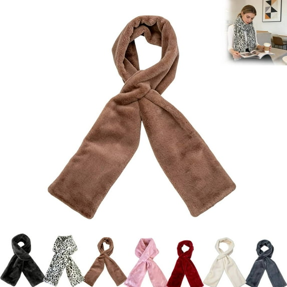 Huankd 2026 New Faux Fur Pull-Through Scarf with Hidden Zipper Pocket, Soft Cozy Warm Scarf for Hands-Free Storage Phone Cards Keys Coffee One Size