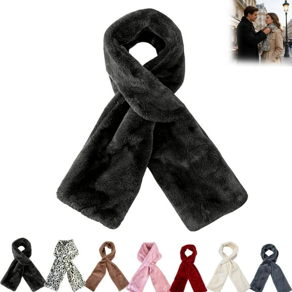 Huankd 2026 New Faux Fur Scarf with Hidden Zipper Pocket for Women Winter Warm Soft Cozy Plush Scarf Outdoor Cold Weather Neck Warmer Dark Gray One Size