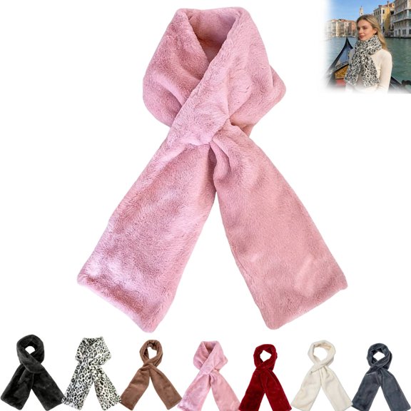 Huankd 2026 New Faux Fur Scarf with Hidden Zipper Pocket, Womens Scarf with Pockets, Pull Through Winter Scarfs for Cold Weather Pink One Size