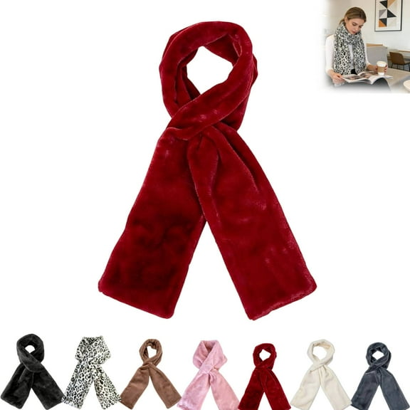 Huankd 2026 New Faux Fur Scarf with Hidden Zipper Pocket for Women Winter Warm Soft Cozy Plush Scarf Outdoor Cold Weather Neck Warmer Wine One Size