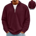 thumbnail image 1 of Huankd 2026 New Men's Quarter Zip Pullover, Textured Knit Sweater, Casual Slim Fit Long Sleeve Winter Sweatshirt Wine 4XL, 1 of 7