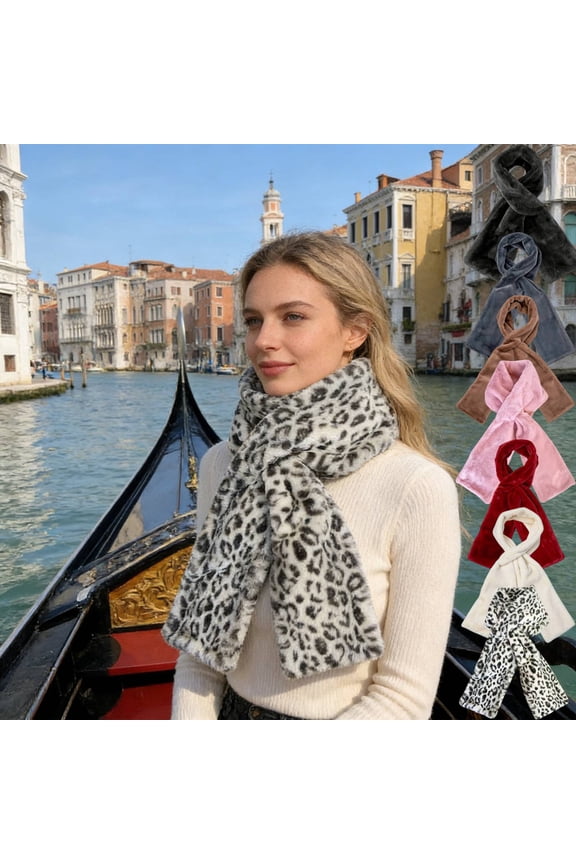 2026 New Scarf With Pockets,Faux-Fur Pull Through Scarf With Hidden Zipper Pocket For Women Cozy Wrap Secure Concealed Storage Leopard Print One Size