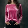 thumbnail image 1 of Huankd 2026 New Velvet Tops for Women Dressy Vintage Long Sleeve Shirts Loose Fit Velour Blouse Crewneck Solid Holiday Party Fashion Pink 2XL, 1 of 4