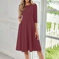 thumbnail image 1 of Huankd 3/4 Sleeve Dress for Women Crew Neck Pockets Vintage A-Line Swing Midi Dresses Dark Purple 2XL, 1 of 5