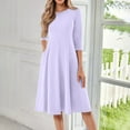 thumbnail image 1 of Huankd 3/4 Sleeve Dress for Women Crew Neck Pockets Vintage A-Line Swing Midi Dresses Light Purple XL, 1 of 5