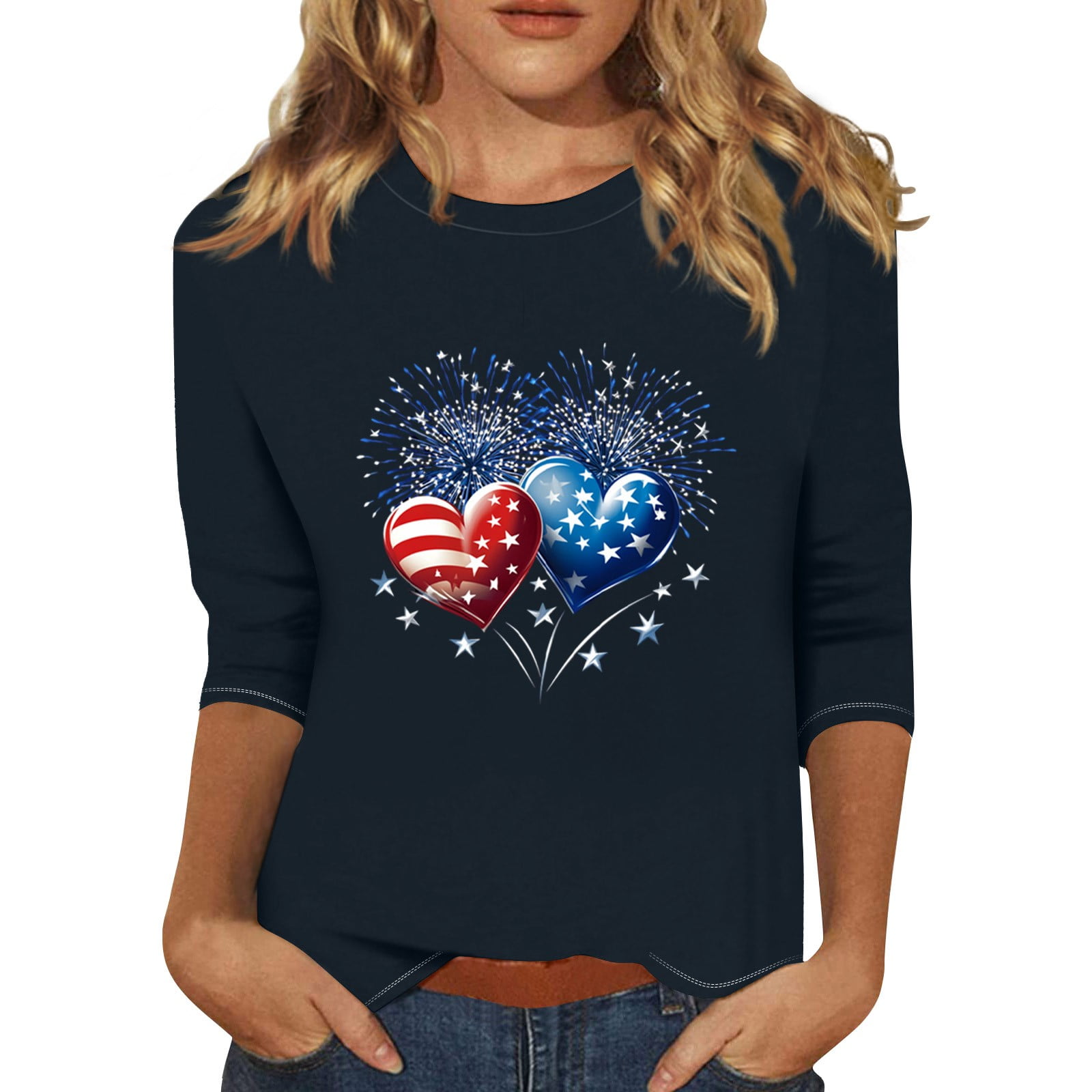 Huankd 4th Of July Shirts for Women 3/4 Sleeve, Star and Stripe Star ...