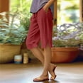 thumbnail image 1 of Huankd Bermuda Shorts For Women Linen Shorts Knee Length Elastic Waist Long Shorts Casual Summer Shorts Petite Capri Pants Dressy Beach Comfy Pull On Shorts With Pockets Wine 2XL, 1 of 8