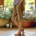 thumbnail image 1 of Huankd Bermuda Shorts For Women Linen Shorts Knee Length Elastic Waist Long Shorts Casual Summer Shorts Petite Capri Pants Dressy Beach Comfy Pull On Shorts With Pockets Brown XL, 1 of 8