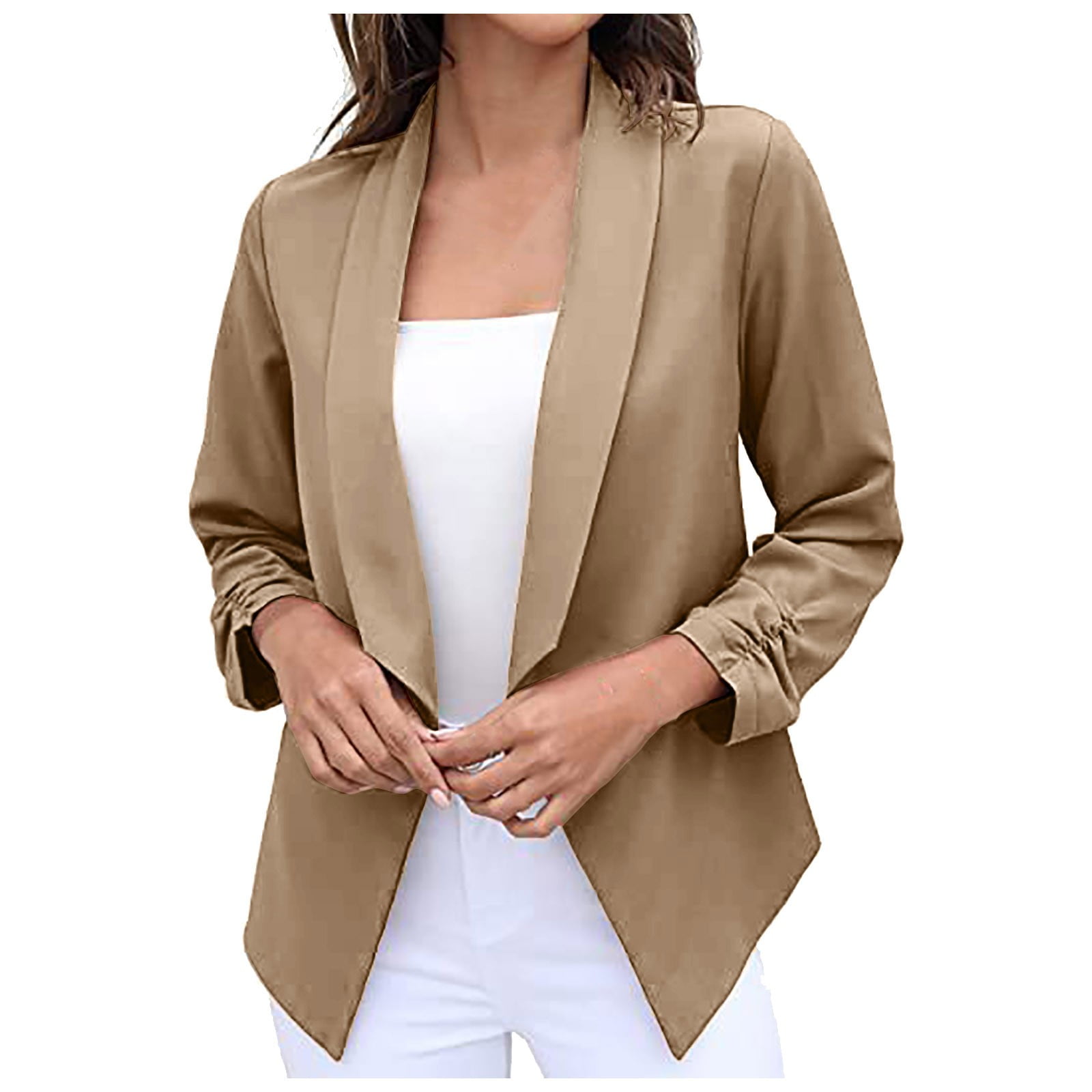 Huankd Blazer Long Sleeve Women Casual Business Open Front Long Sleeve