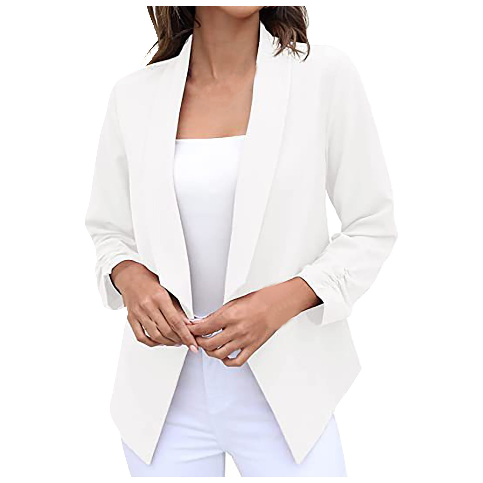 Huankd Blazer Long Sleeve Women Casual Business Open Front Long Sleeve