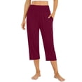thumbnail image 1 of Huankd Capri Pants For Women Wide Leg Yoga Pants Plus Size Petite Pants High Waisted Dress Pants Loose Dressy Casual Cropped Pants Stretchy Summer Tummy Control Leggings With Pocket Wine 3XL, 1 of 5