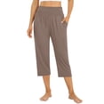 thumbnail image 1 of Huankd Capri Pants For Women Wide Leg Yoga Pants Plus Size Petite Pants High Waisted Dress Pants Loose Dressy Casual Cropped Pants Stretchy Summer Tummy Control Leggings With Pocket Coffee L, 1 of 5