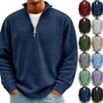 thumbnail image 1 of Huankd Casual Loose Fit Men's Corduroy Sweatshirt Stand Collar Quarter Zip Pullover Long Sleeve Fall Winter Top Wine 2XL, 1 of 8