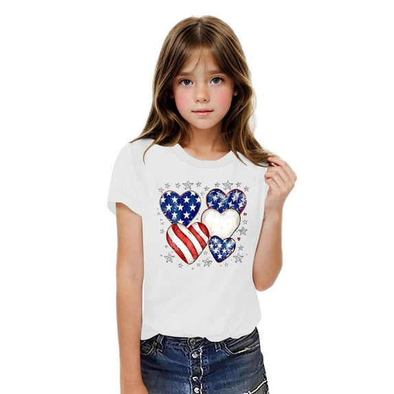 Xdegoge July 4Th 4Th of July Clothes for Boys Girls Kids Graphic American Flag Shirt Usa Patriotic Shirt Crewneck Summer Short Sleeve T Shirt 4 Years Old Girl Gift