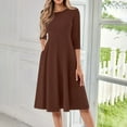 thumbnail image 1 of Huankd Dress for Women 3/4 Sleeve Crew Neck Pockets Vintage A-Line Swing Midi Dresses Brown M, 1 of 5
