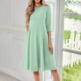 thumbnail image 1 of Huankd Dress for Women 3/4 Sleeve Crew Neck Pockets Vintage A-Line Swing Midi Dresses Mint Green M, 1 of 5