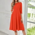 thumbnail image 1 of Huankd Dress for Women 3/4 Sleeve Crew Neck Pockets Vintage A-Line Swing Midi Dresses Saffron 2XL, 1 of 5