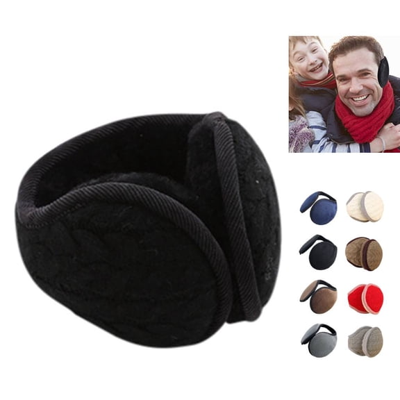 Huankd Ear Warmers, Winter Ear Muffs, Fluffy Foldable Behind the Head Ear Warmers Adjustable Foldable Covers for Cold Weather Black L