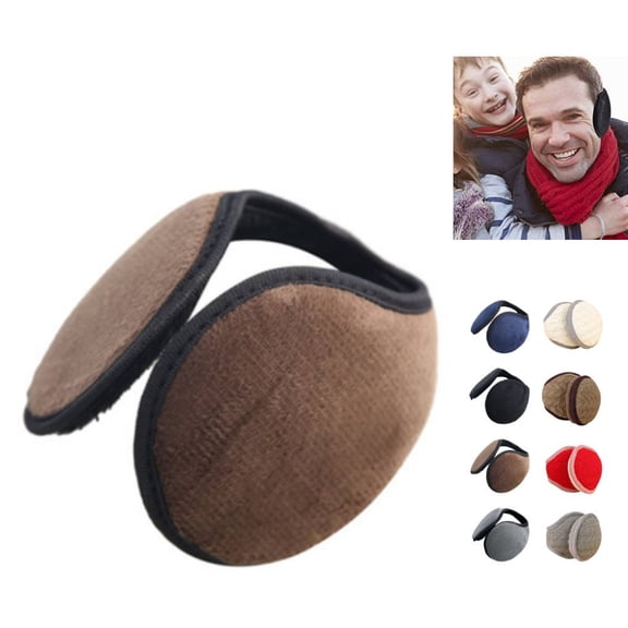 Huankd Ear Warmers, Winter Ear Muffs, Fluffy Foldable Behind the Head Ear Warmers Adjustable Foldable Covers for Cold Weather Brown L