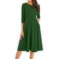thumbnail image 1 of Huankd Elegant Work Dress for Women's 3/4 Sleeve Round Neck Pockets Vintage A-Line Swing Midi Dress Dark Green L, 1 of 5