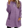 thumbnail image 1 of Huankd Fleece Sweatshirts for Women Mock Turtleneck Fall Winter Warm Sweater Plus Size Tunic Pullover Tops with Pockets Dark Purple S, 1 of 5