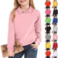 thumbnail image 1 of Huankd Girls Polo Shirts Long Sleeve School Uniform Classic Color Raglan Button-Up Top Comfortable Tee Pink 9-10Y, 1 of 4
